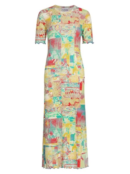Макси-платье с короткими рукавами и принтом GANNI, разноцветный