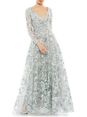MAC DUGGAL Женское Серое Вечернее Платье Полной Длины С Длинным Рукавом и V-образным Вырезом 16