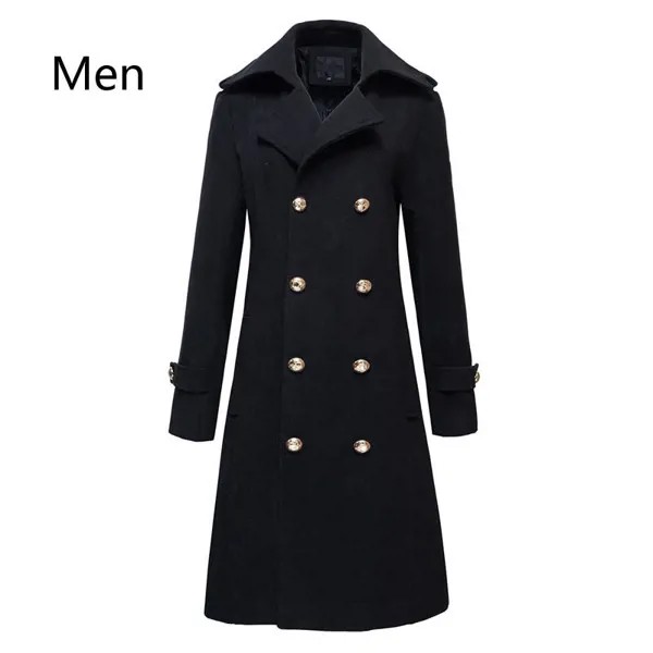 Зимние мужские двубортные Длинные куртки из смеси шерсти в стиле милитари для мужчин и женщин теплые длинные пальто с хлопковой подкладкой мужские ветровки