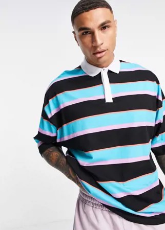 Футболка-поло в стиле oversized в разноцветную полоску ASOS DESIGN-Разноцветный