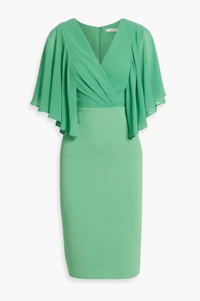 Креповое платье с запахом и шифоновыми вставками Badgley Mischka, мятный