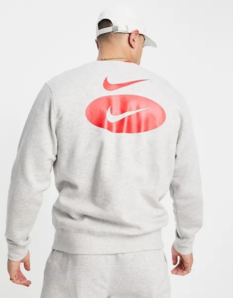 Серый свитшот с логотипом-галочкой на спине Nike