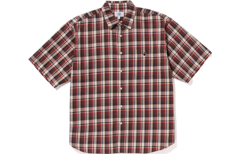 BAPE Mini Ape Head Check свободная рубашка S/S A Bathing Ape, красный