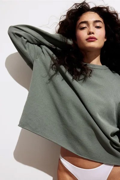 Свитер с закругленными краями H&M, зеленый
