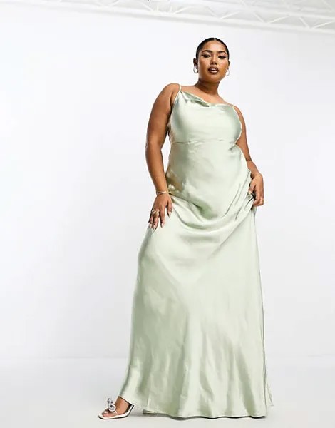 Атласное платье макси с воротником-хомутом Pretty Lavish Curve Bridesmaid Keisha