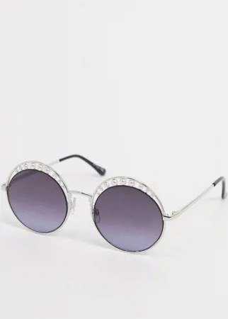 Круглые солнцезащитные очки в серебристой оправе с жемчугом Jeepers Peepers-Серебристый