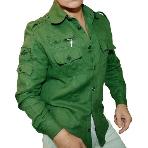 Рубашка SAFARI, милитари стиль, прямой силуэт, классический воротник, длинный рукав, карманы, манжеты, воздухопроницаемая, однотонная, размер L, зеленый
