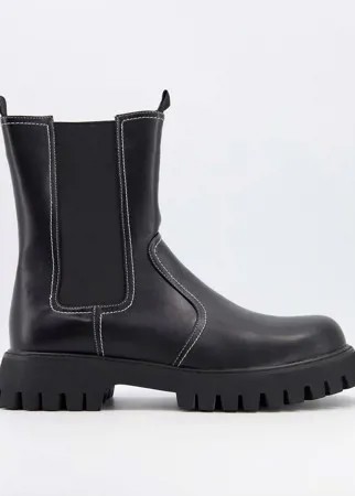 Черные ботинки челси без застежки из искусственной кожи на массивной подошве Koi Footwear-Черный цвет