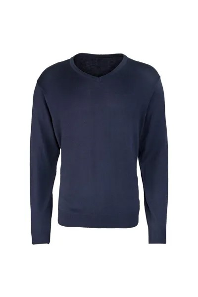 Вязаный свитер с V-образным вырезом Premier, темно-синий