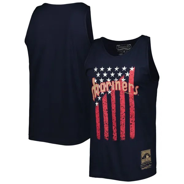 Мужская майка Mitchell & Ness Seattle Mariners Cooperstown Collection со звездами и полосками темно-синего цвета