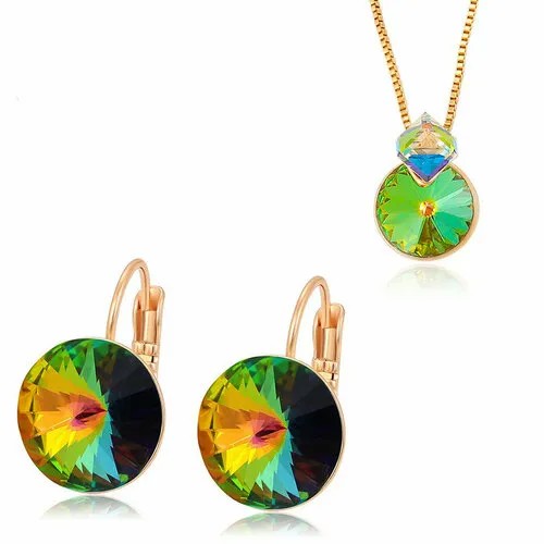 Комплект бижутерии XUPING JEWELRY: серьги, колье, бижутерный сплав, золочение, кристаллы Swarovski, кристалл, размер колье/цепочки 45 см., золотой, зеленый