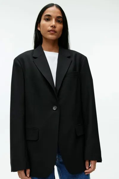 Саржевый пиджак оверсайз из смесового хлопка H&M, черный