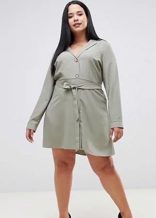 Платье-рубашка мини с пуговицами ASOS DESIGN Curve-Зеленый