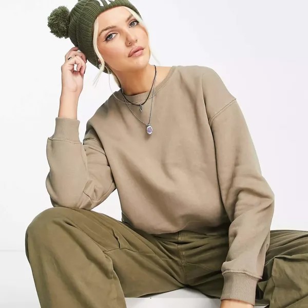 Свитшот Pull&Bear Oversized, серо-коричневый
