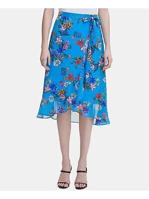 CALVIN KLEIN Женская синяя юбка-миди с цветочным принтом на работу с оборками 14