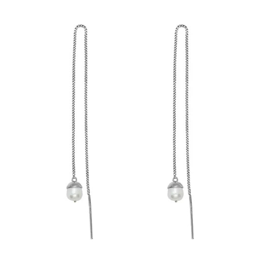Серьги цепочки Waves & Gems, серебро, 925 проба, жемчуг, длина 15.5 см, серебряный, розовый
