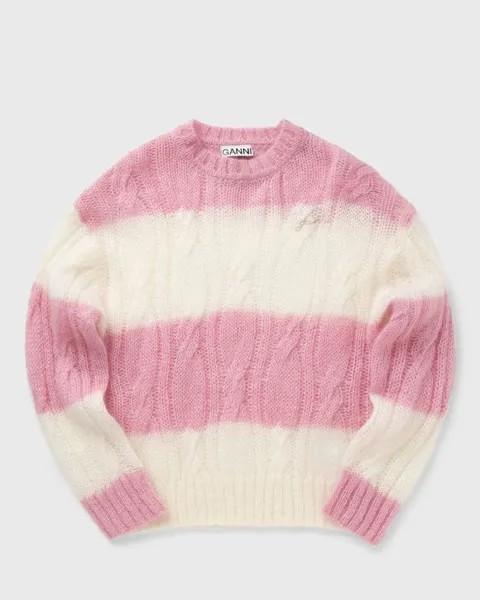 Пуловер Ganni Mohair Striped Cable O-Neck, цвет lilac sachet