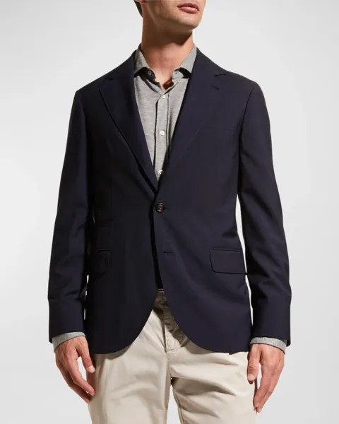 Мужской пиджак из легкой шерсти и шелка Super 150s Brunello Cucinelli, цвет Navy