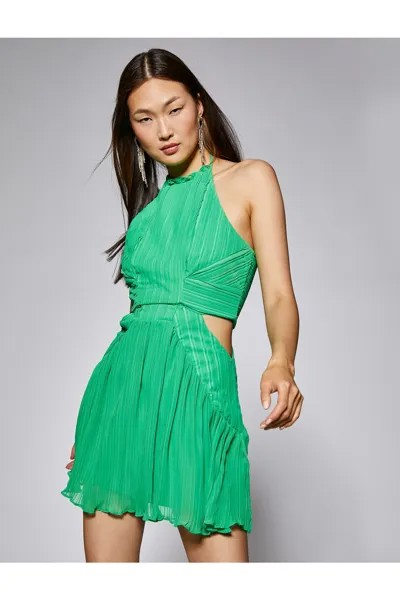 Rachel Araz X - плиссированное мини-платье с воротником-халтером Koton, зеленый