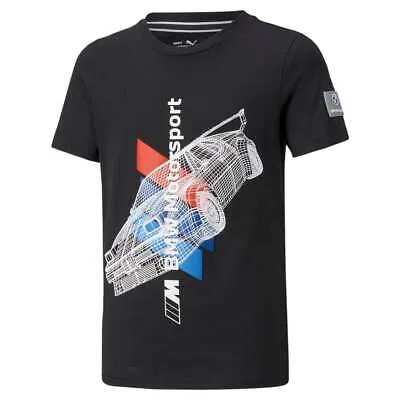 Футболка Puma Bmw Mms Street с круглым вырезом и коротким рукавом с рисунком для мальчиков, черная, Casu
