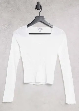 Белый ажурный лонгслив с кружевной отделкой Topshop