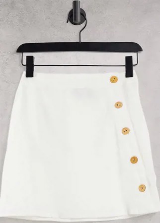 Белая мини-юбка из ткани под лен с асимметрично расположенными пуговицами ASOS DESIGN Petite-Белый