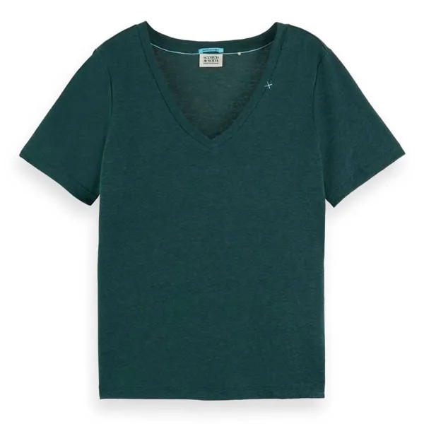 Футболка Scotch & Soda Embroidered Short Sleeve V Neck, зеленый