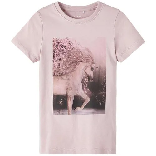 Name it, футболка для девочки, цвет: серо-розовый, размер: 122/128
