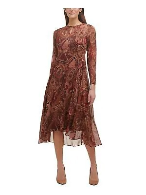 TOMMY HILFIGER Женское коричневое вечернее платье миди с длинными рукавами и шифоновой подкладкой 8
