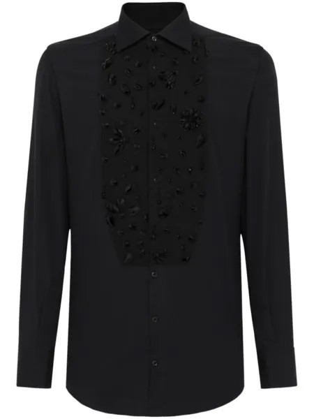 Dolce & Gabbana рубашка-смокинг с вышивкой стразами, черный