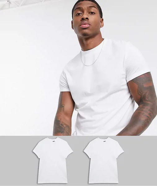 2 футболки с круглым вырезом и отворотами ASOS DESIGN-Белый