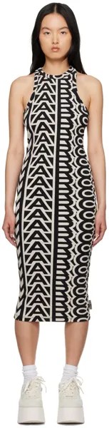 Черно-бежевое платье миди 'The Monogram Racer Rib Dress' Marc Jacobs