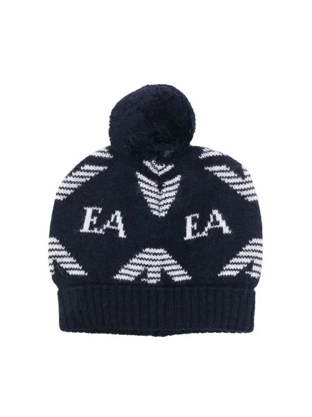 Emporio Armani Kids шапка бини с помпоном и логотипом