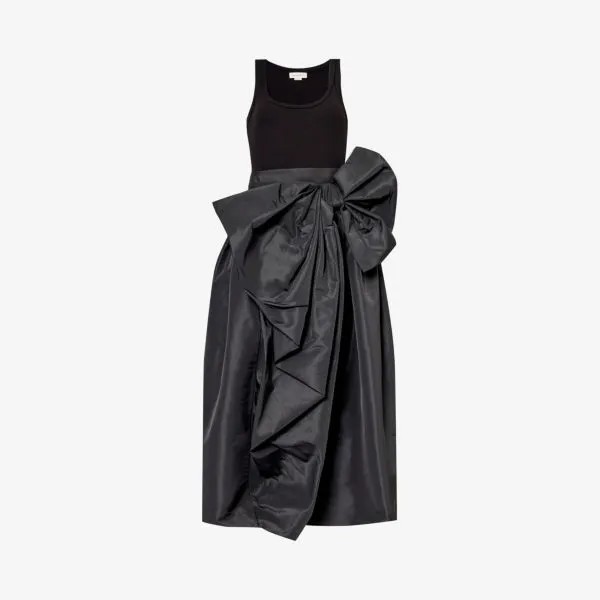 Платье миди из эластичного хлопка с овальным вырезом и бантом Alexander Mcqueen, черный