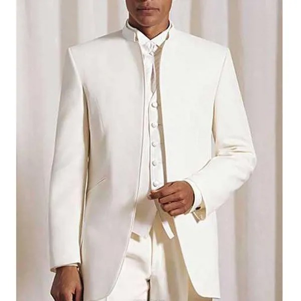 Длинные смокинги для жениха на свадьбу с воротником-стойкой, 3 предмета, туника, мужские костюмы, пиджак, брюки, жилет, новый китайский модный...