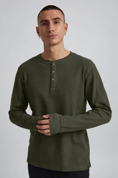 Лонгслив BLEND Langarm Basic Shirt Grandad Strickpullover mit Knöpfen BHNOBLE, хаки