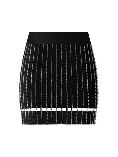 Мини-юбка с кристаллами и цепочками Hervé Léger, черный