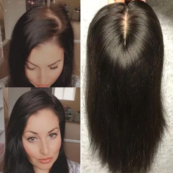 Шелковистые прямые Моно Топ парик для женщин бразильские человеческие волосы женский парик на клипсе Топ 120 плотные кусочки волос