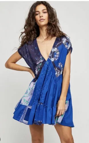 Free People, зашитые шарфами, мини-платье с разноцветными нашивками и смешанным принтом, S
