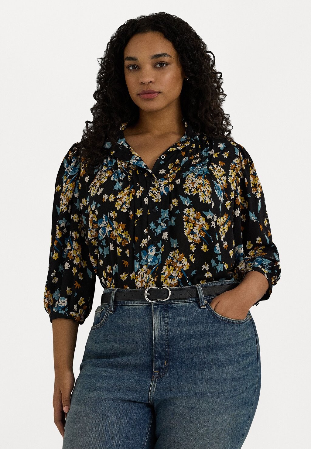 Рубашка FLORAL GEORGETTE BLOUSON SLEEVE SHIRT Ralph Lauren, черный