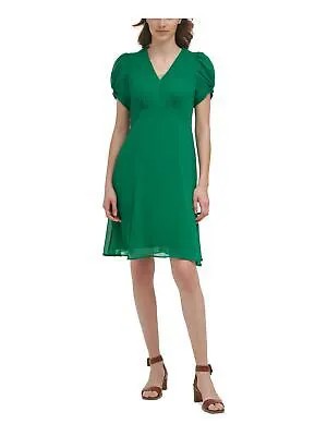 CALVIN KLEIN Женское зеленое вечернее мини-платье с пышными рукавами и подкладкой в стиле ампир 16