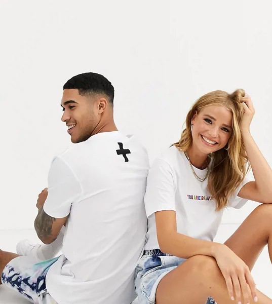 Футболка с вышитым логотипом LIFE IS BEAUTIFUL unisex-Белый