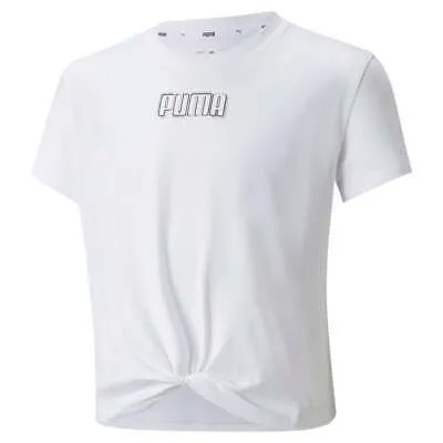 Белые повседневные топы Puma Alpha Knotted с круглым вырезом и короткими рукавами для девочек