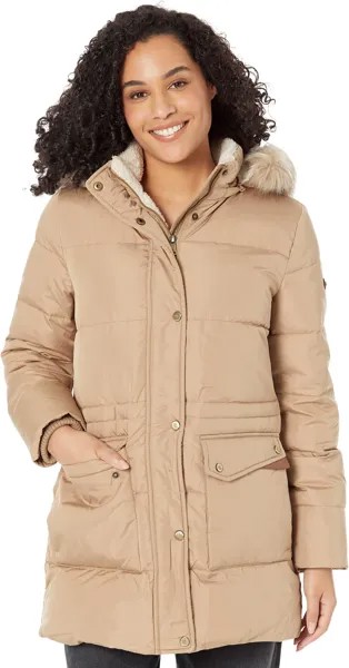 Пуховое пальто с молнией на груди и накладным карманом LAUREN Ralph Lauren, цвет Light Sand