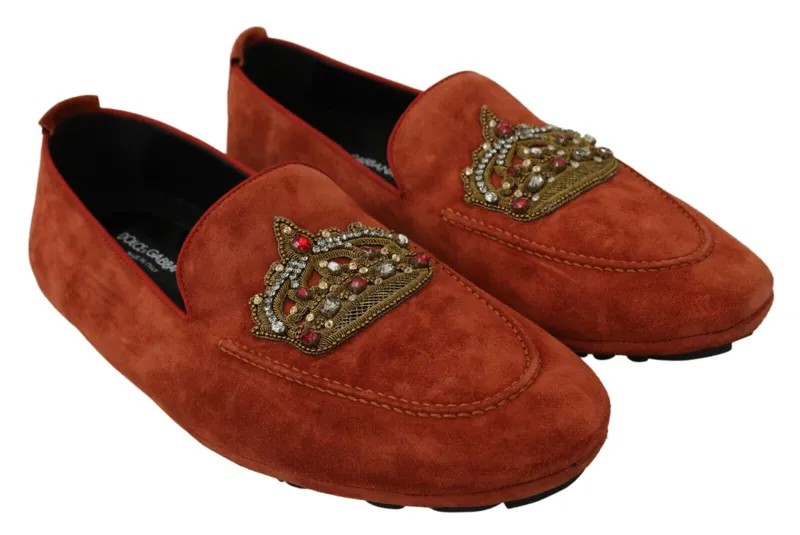 DOLCE - GABBANA Обувь Оранжевые кожаные мокасины Тапочки с хрустальной короной EU44/US11