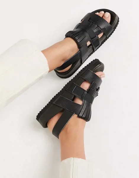 Черные кожаные сандалии Selected Femme-Черный цвет