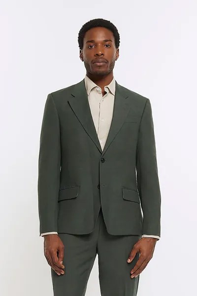 Льняной однобортный пиджак River Island, зеленый