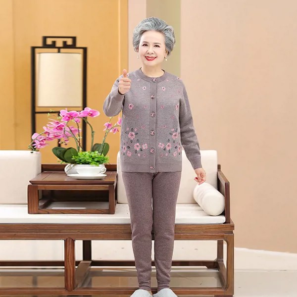 Термобелье для женщин среднего и пожилого возраста костюм бабушки весенний и осенний свитер с бархатным утеплителем для матери