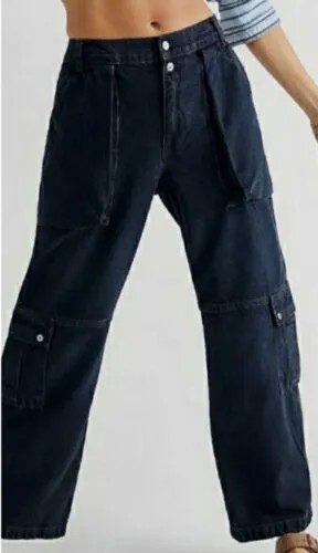 Джинсы-карго с напуском Free People Marx, широкие брюки с пуговицами, черные, 31 NWT