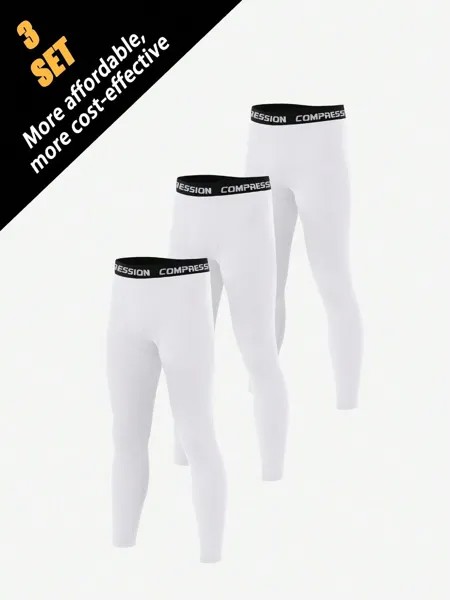 3 шт./компл. мужские компрессионные брюки для бега/фитнеса/баскетбола/велосипеда, белый